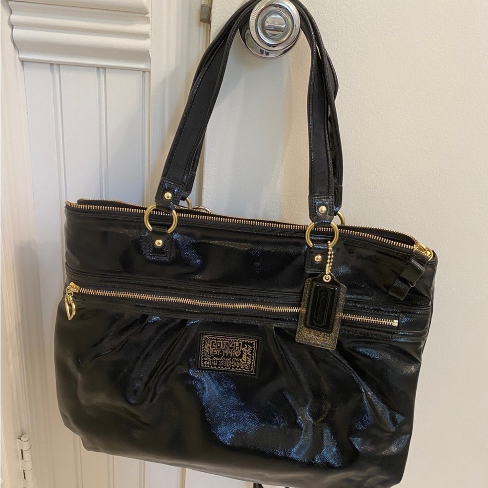 Coach Black Tote with Gold Accents